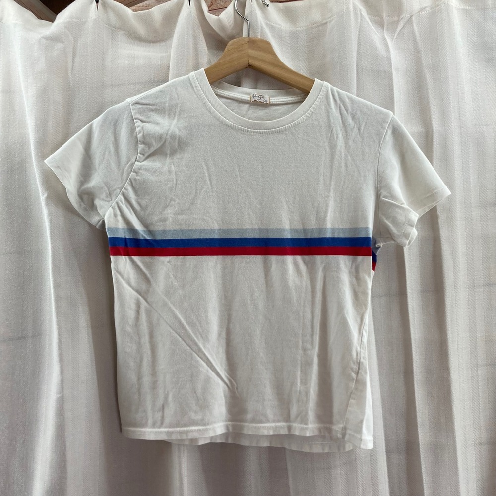 Brandy Melville White‎ Graphic T Shirt Red Blue Stripe Graphic Tee